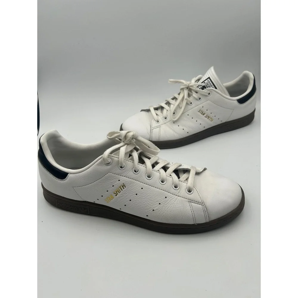 Adidas Stan‎ Smith White Leather Gum Sole Sneakers Mens 13 IG1320 Navy Blue Tab